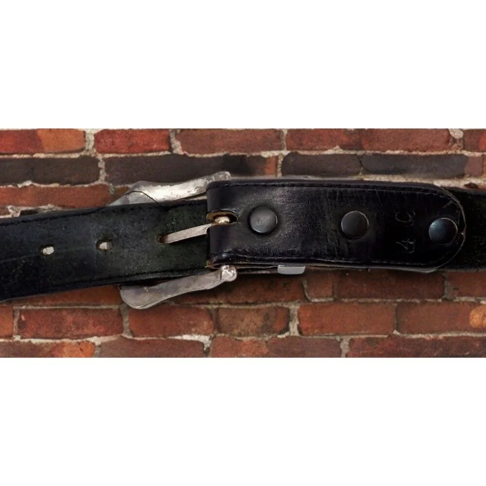 Genuine Black Leather Belt Silver Buckle Casual Men's Size 40 Solid 1